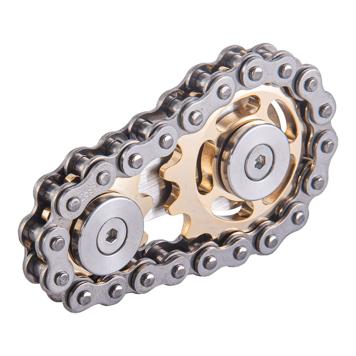 Bike Chain Gear Fidget Spinner, Metal Sprocket Chain Fidget Toy, Stress Anxiety Relief Fidget Toy Finger Spinning Toy for Kids Stainless Steel Sensory Bearings EDC Novelty Toy, Golden Plating Sprocket