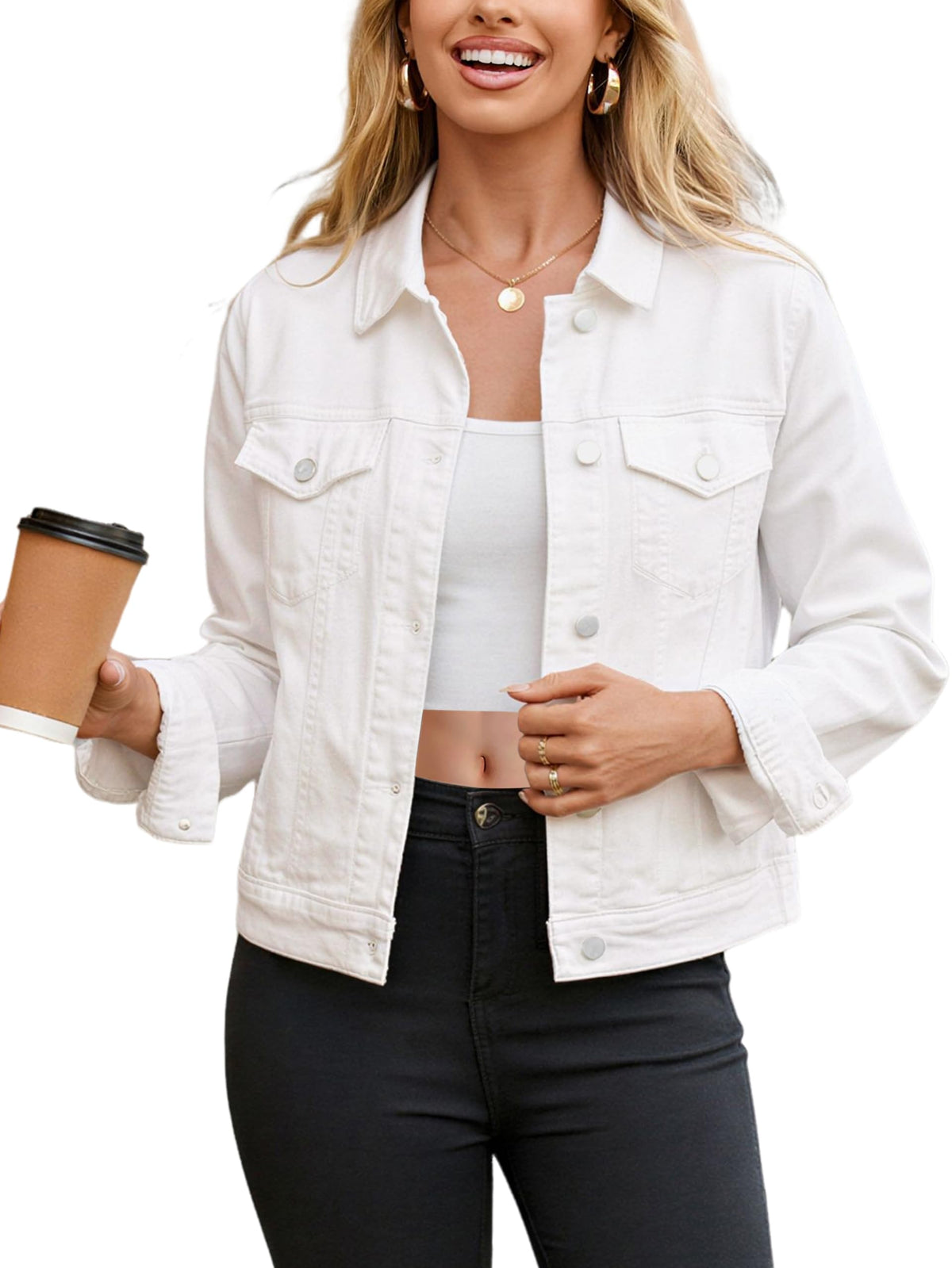 Glamaker White Denim Jacket For Women 2026 Distressed Jean Jackets Button Down Casual Retro Oversized Shacket With Pockets (white XL)