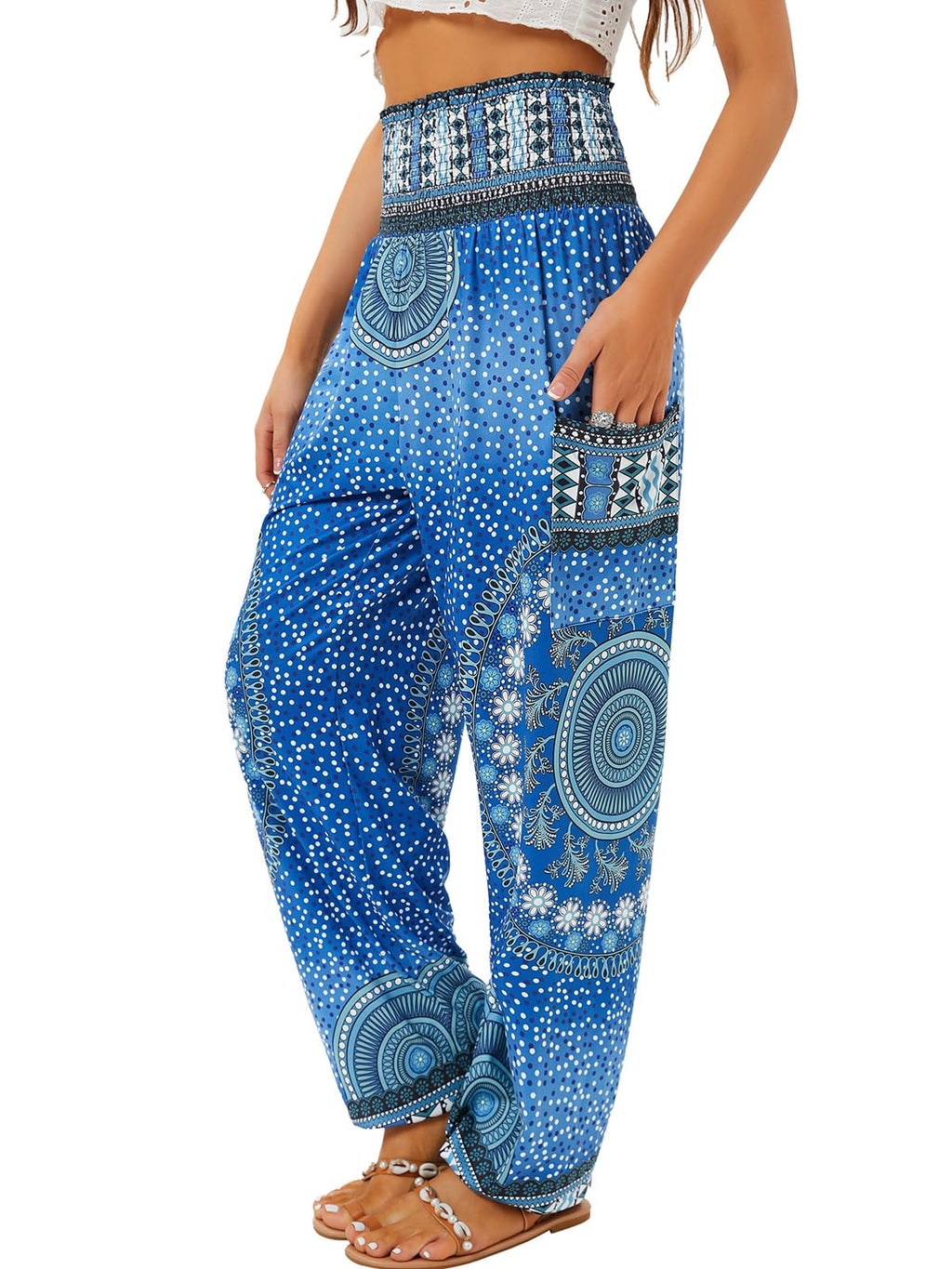 Qianxizhan Women's Harem Pants High-Waist Yoga Boho - Circle Blue