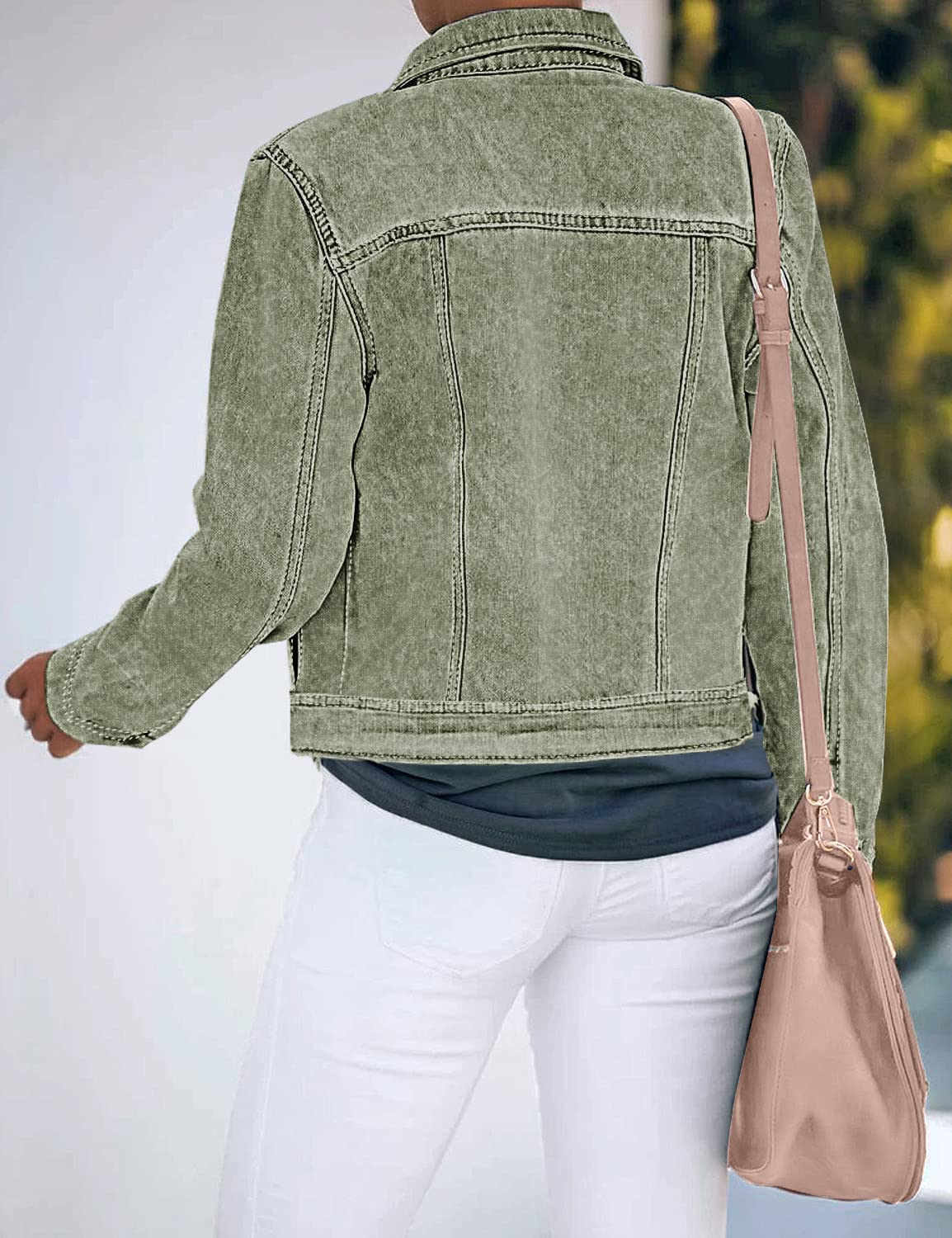 Luvamia Jean Jackets For Women Trendy Ladies Denim Jacket - Calliste Green