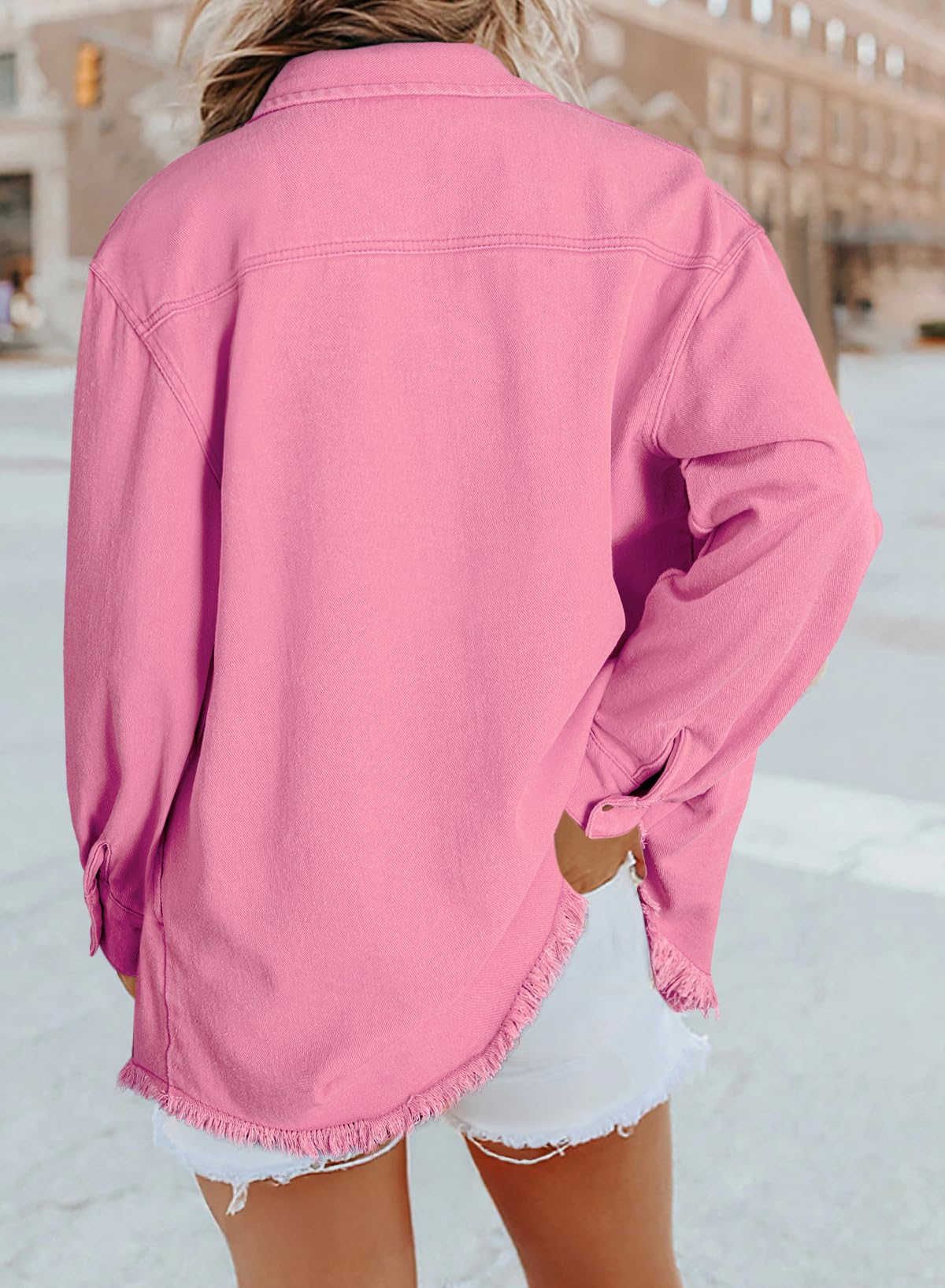 Dokotoo Jean Jacket Women Button Down Denim With Pockets Pink 2xl - B2