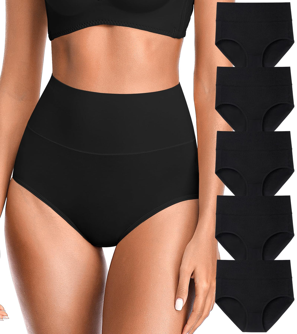 Olikeme Black High Waisted for Women's Plus Size Tummy Control Postpartum Cotton Soft Stretch Full Coverage Breathable 5-pack 3xl Panties