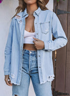 Dokotoo Womens Long Sleeve Button Oversized Jean Denim Jacket Sky Blue L - A1