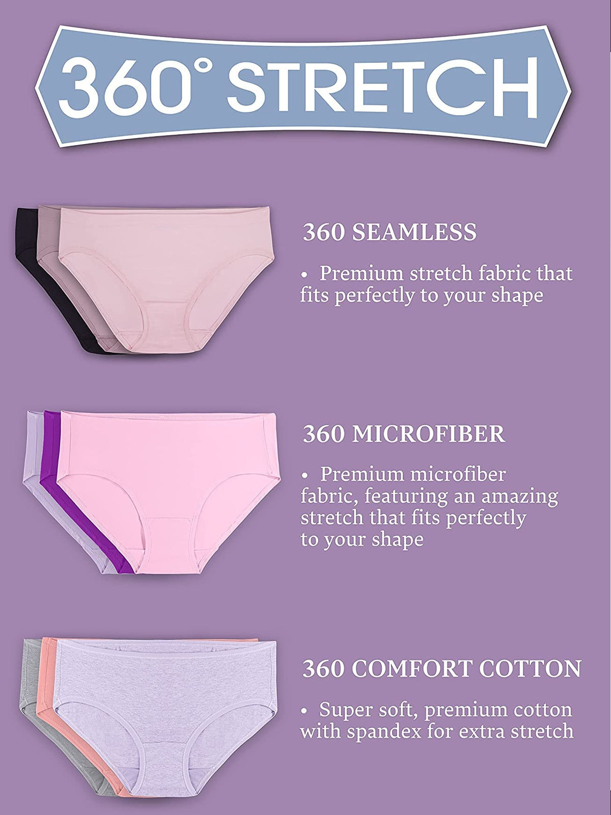 Fruit of the Loom Women's 5 Pack Microfiber Hi-Cut Panties, Multicolor, 8