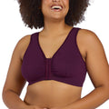 Leading Lady, Meryl, Front-closure, Cotton Comfort Sleep for Women's, Breathable, Unlined, Full Coverage, Wireless, Purple, Fits 50c 50d 50dd 50e Bra