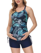 Women's Maacie Maternity Athletic Tankini Swimsuits With Shorts Navy