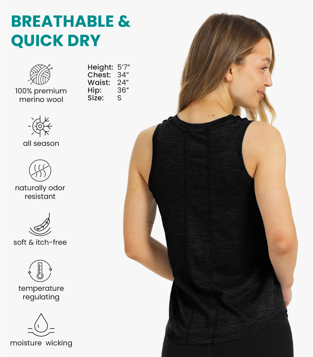 100% Merino Wool Tank Top Women - Active Sleeveless Undershirt Base Layer (Medium,H: Charcoal)