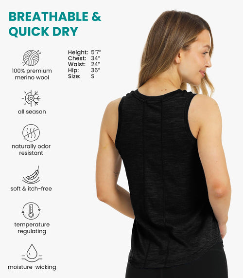100% Merino Wool Tank Top Women - Active Sleeveless Undershirt Base Layer (Small,H: Charcoal)