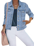 Luvamia Denim Jacket For Women Distressed Jean Womens Jackets - Snow Wash Mid Blue