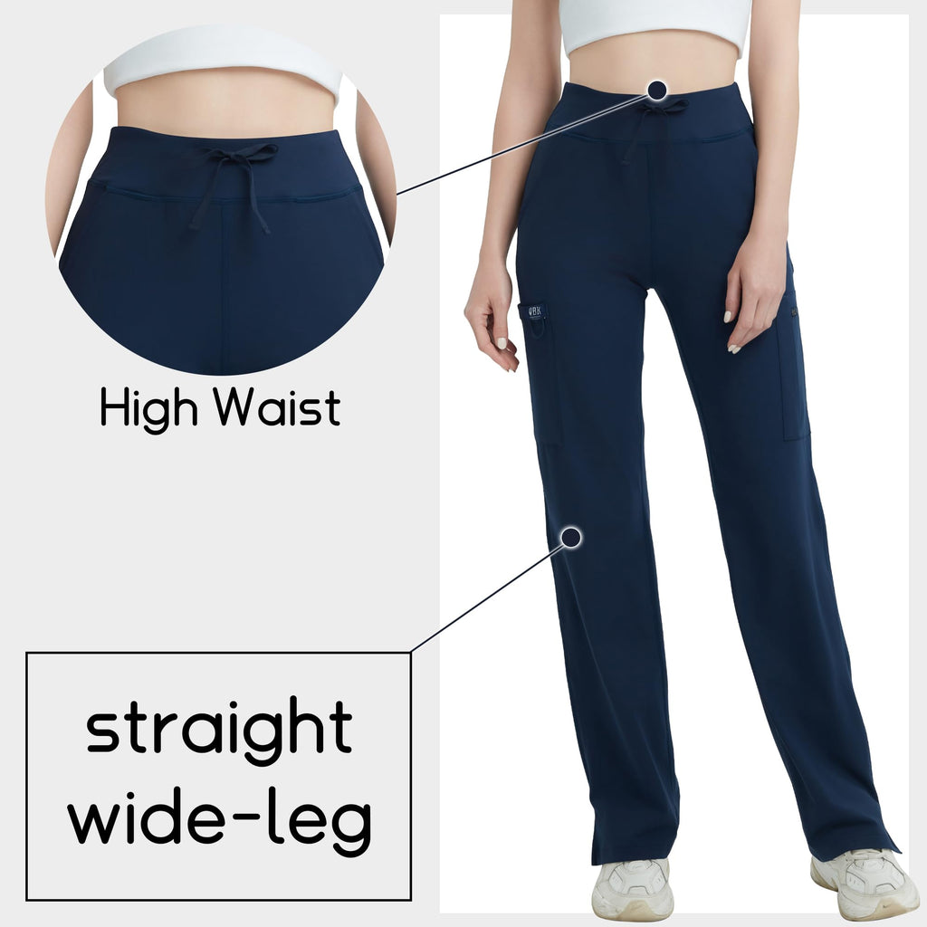 Qbk High-Rise Yoga Scrub Pants Women Straight Wide-Leg - Style 12