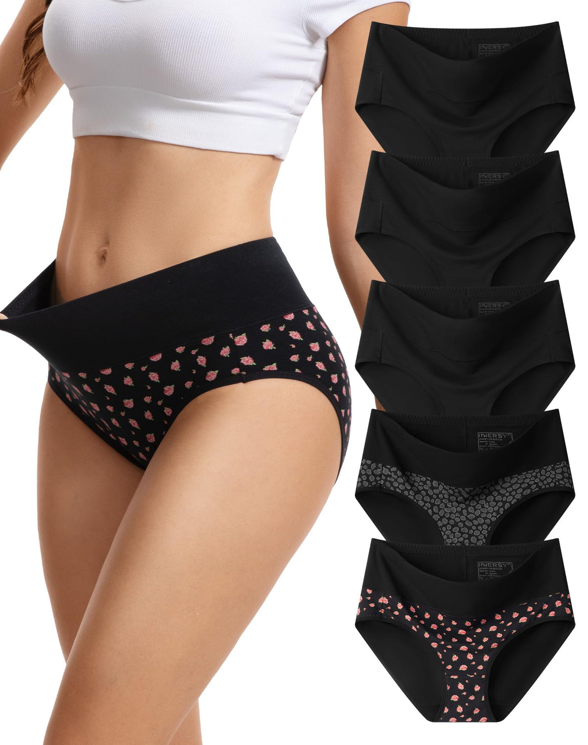 Innersy Women's's Cotton Soft High Waisted Breathable 5 Pack(3x-large, Black&gray&white) Panties
