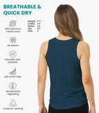 100% Merino Wool Tank Top Women - Active Sleeveless Undershirt Base Layer (Medium, H: Denim)
