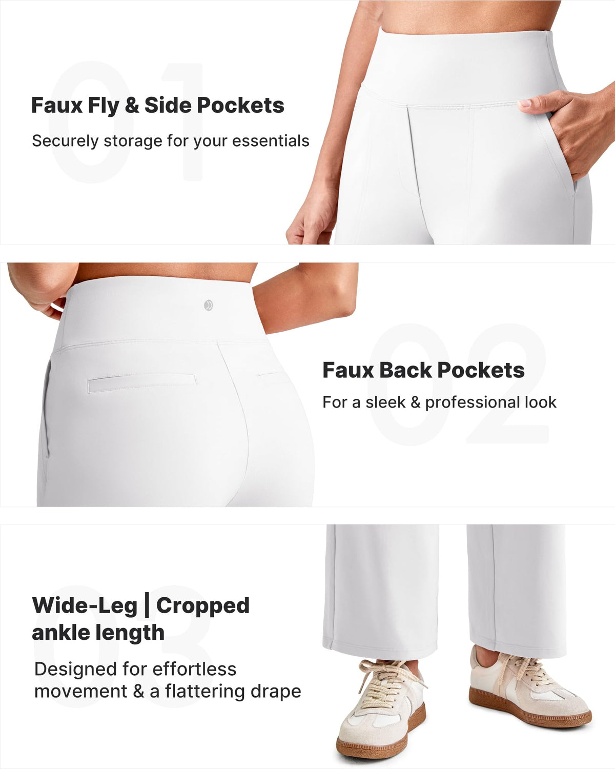 G4free Wide-Leg Dress Pants Women Ankle Length With Pockets White L
