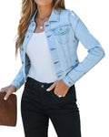 Luvamia Womens Fashion Long Sleeve Button Down Stretchy Denim Jean Jacket - Blue - Size X-large / 16-18 - Cool