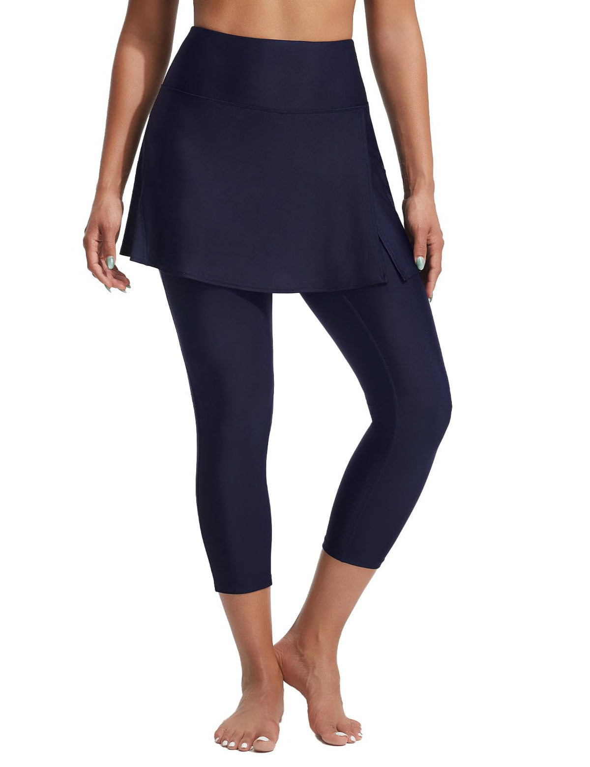 baleaf Women's 20" Swim Leggings with Skirt Long Swim Pants Navy Blue XL