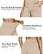 G4free Wide-Leg Pants For Women With Pockets Stretch Light Khaki M