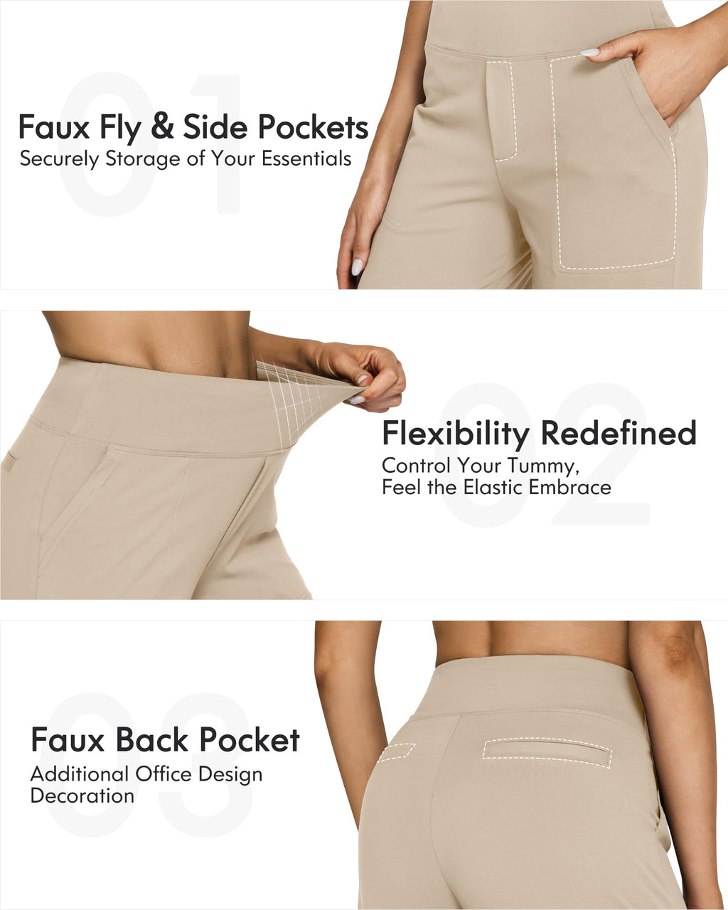 G4free Wide-Leg Pants For Women With Pockets Stretch Light Khaki Xl