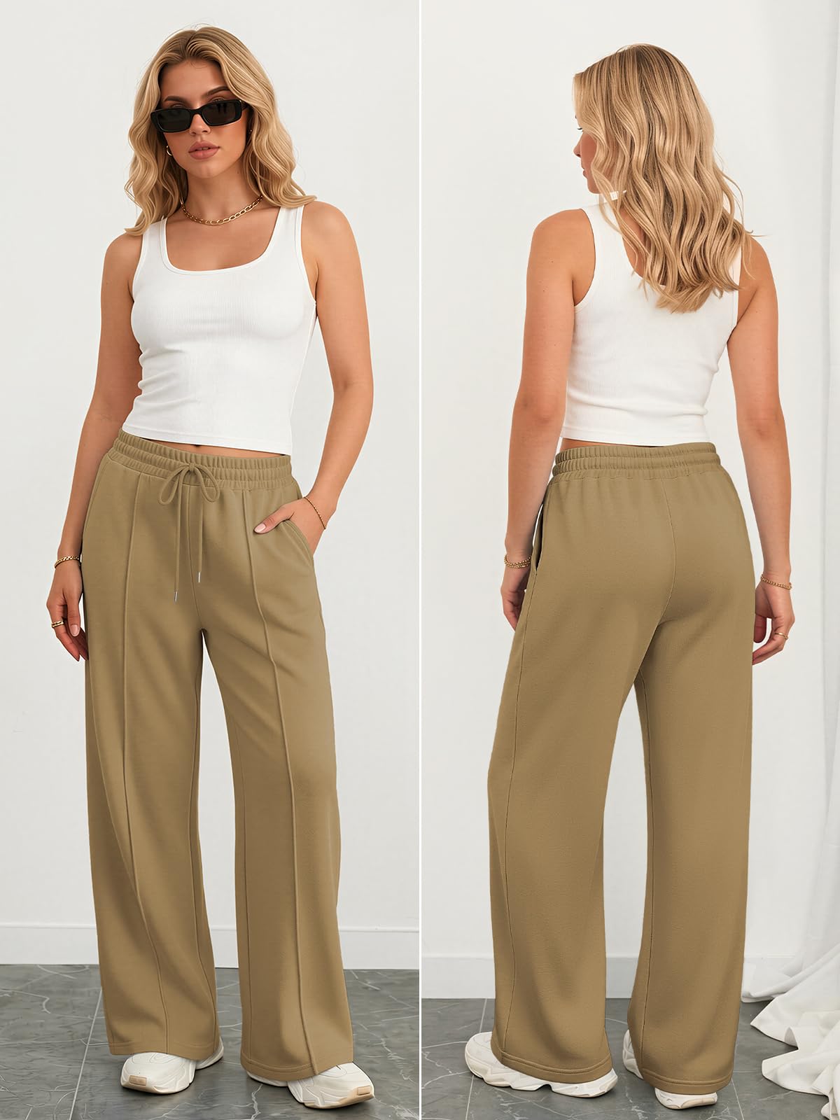 Athmile Women's Wide-Leg Sweatpants High-Waisted Baggy - Style 24