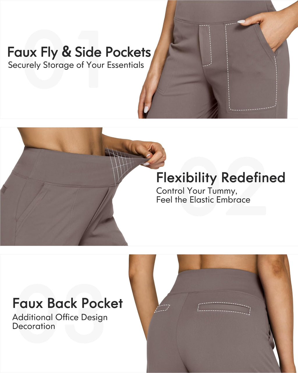 G4free Wide-Leg Yoga Pants For Women With Pockets High-Waist Taupe M