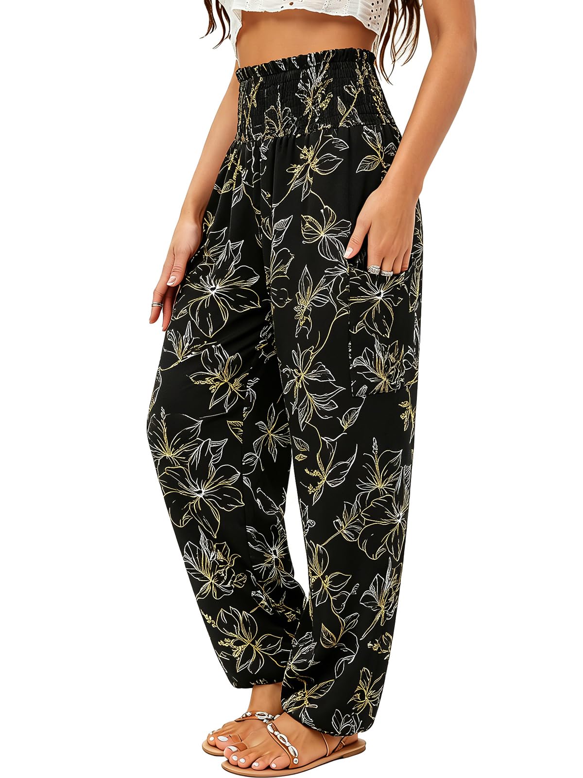 Qianxizhan Women's Harem Pants High-Waist Yoga Boho - Style 43