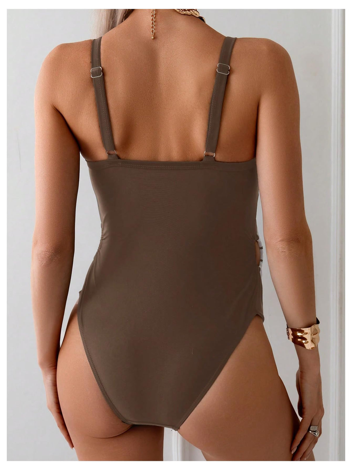 Oyoangle Women's Maternity Swimsuits One-Piece Pregnancy - Brown