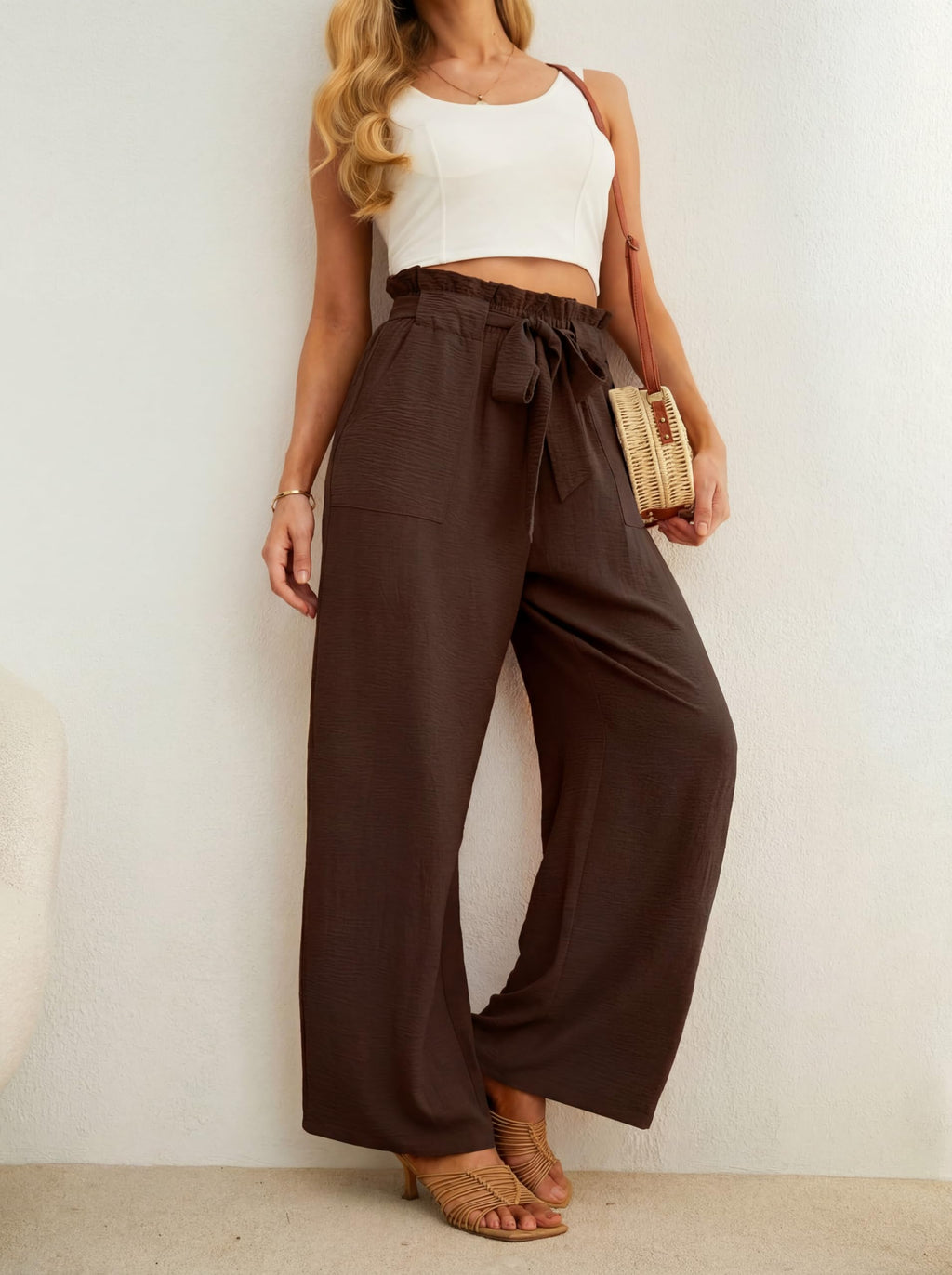 Iwollence Women's Wide-Leg Pants With Pockets - 57 Chocolate