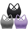 Women's Angelhood 3 Pack for Breastfeeding, Seamless Sports Low-impact Support Yoga for Pregnancy Black/grey/purple Nursing Bra