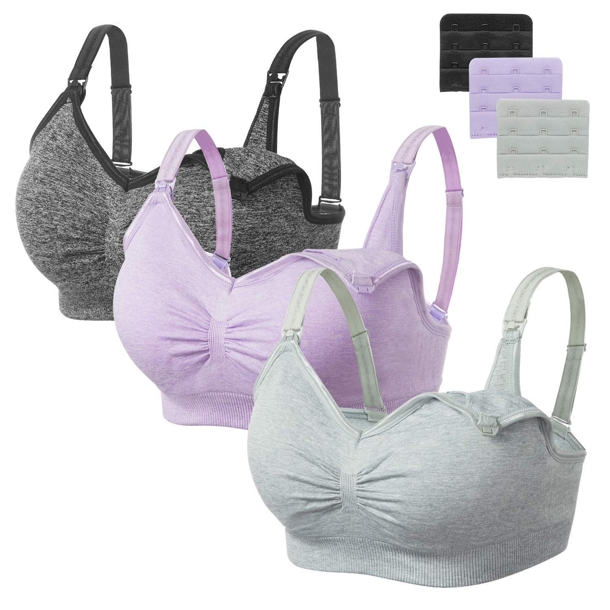 Angelhood Women's Seamless Sleep ,breastfeeding with Remove Pads Extenders Pack of 3 Nursing Bra