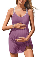 Women's Summer Mae Ribbed Maternity Swim Dress Tie-knot - Style 11
