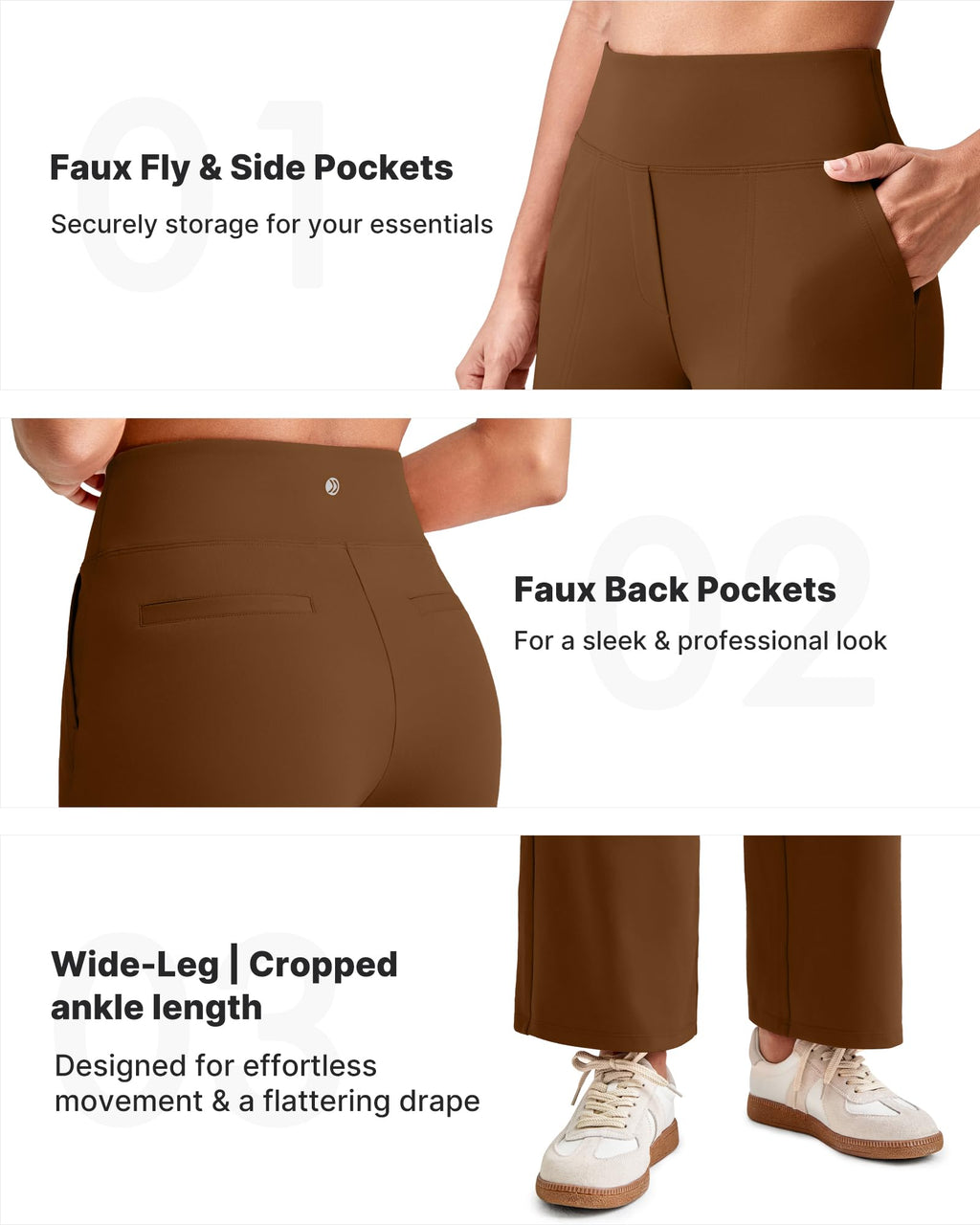 G4free Wide-Leg Pants For Women Cropped With Pockets Dark Coffee Xl