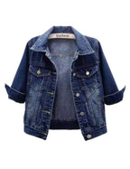 Unilexi Women's 3/4 Sleeve Colored Cropped Denim Jacket Light Wash Short Jean Trucker Coat(0096-darkblue-m) - Dark Blue