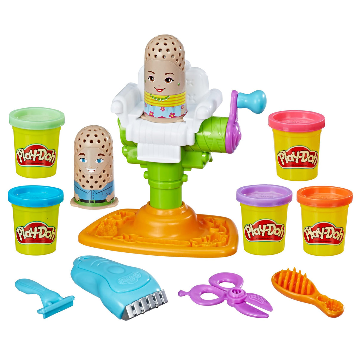 Play-Doh Buzz 'n Cut Fuzzy Pumper Barber Shop Set, Electric Buzzer, 5 Colors of 2-Ounce Cans, Preschool Toys, Girls & Boys, Ages 3+ (Fanci Exclusive)