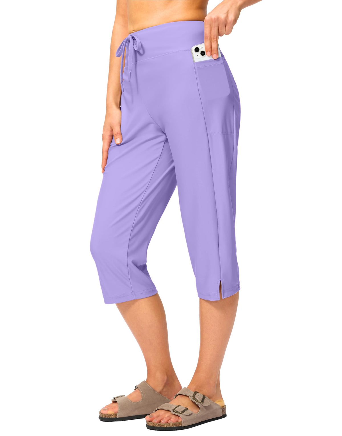 Viodia 18'' Women's Swim Capris Pants Quick Dry with Pockets Light Purple S