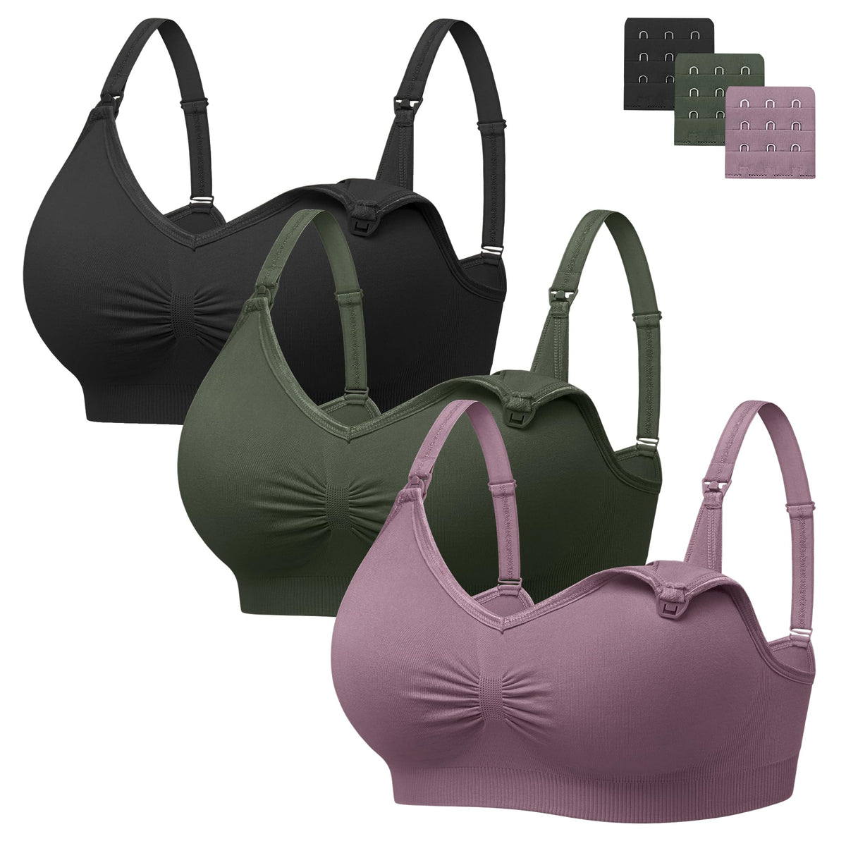 Angelhood Women's Seamless Sleep ,breastfeeding with Remove Pads Extenders Pack of 3 Nursing Bra
