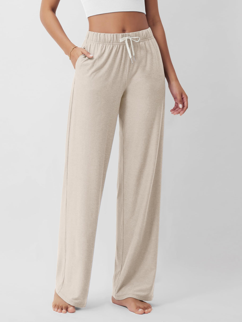 Ododos Women's Straight-Leg Pants Ultra Soft Odstratum - Ecru Heather