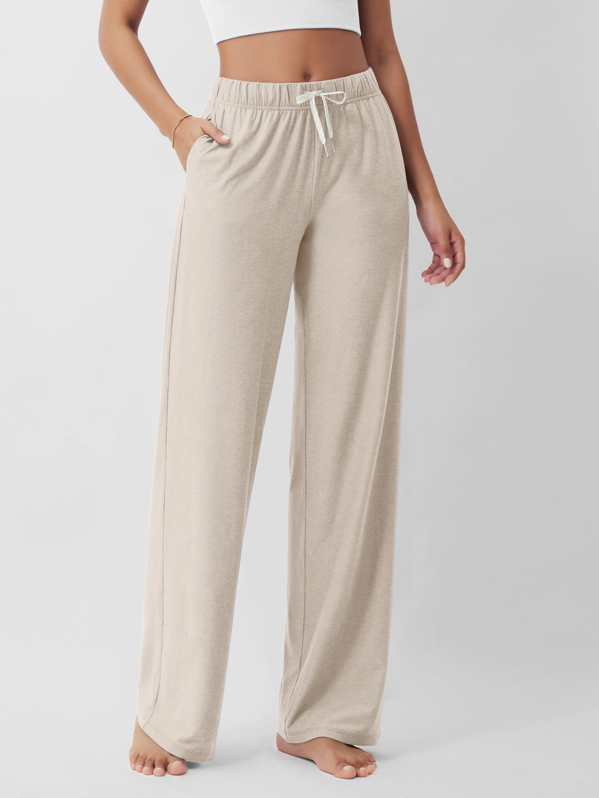 Ododos Women's Straight-Leg Pants Ultra Soft Odstratum - Ecru Heather