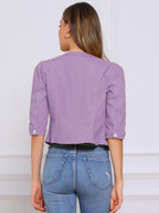 Allegra K Women's Denim Cardigan 3/4 Sleeve Collarless Jean Jackets - Purple