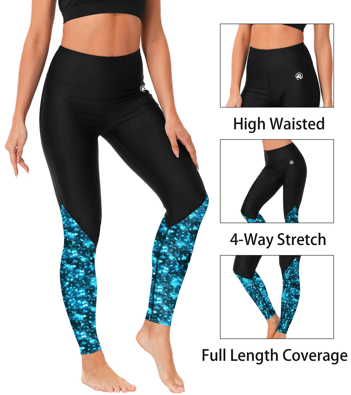 Surfing Pants For Women Shiny Print Uv Protection Tights High-Waisted