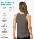 100% Merino Wool Tank Top Women - Active Sleeveless Undershirt Base Layer (X-Small, H: Perfect Grey)