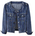 Kedera Jean Jacket Women Collarless Button Down Long Sleeve Western Denim Country Concert Outfits - Wash Dark Blue