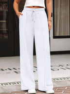 Automet Women's Wide-Leg Sweatpants Baggy Lounge Sweat Pants White S