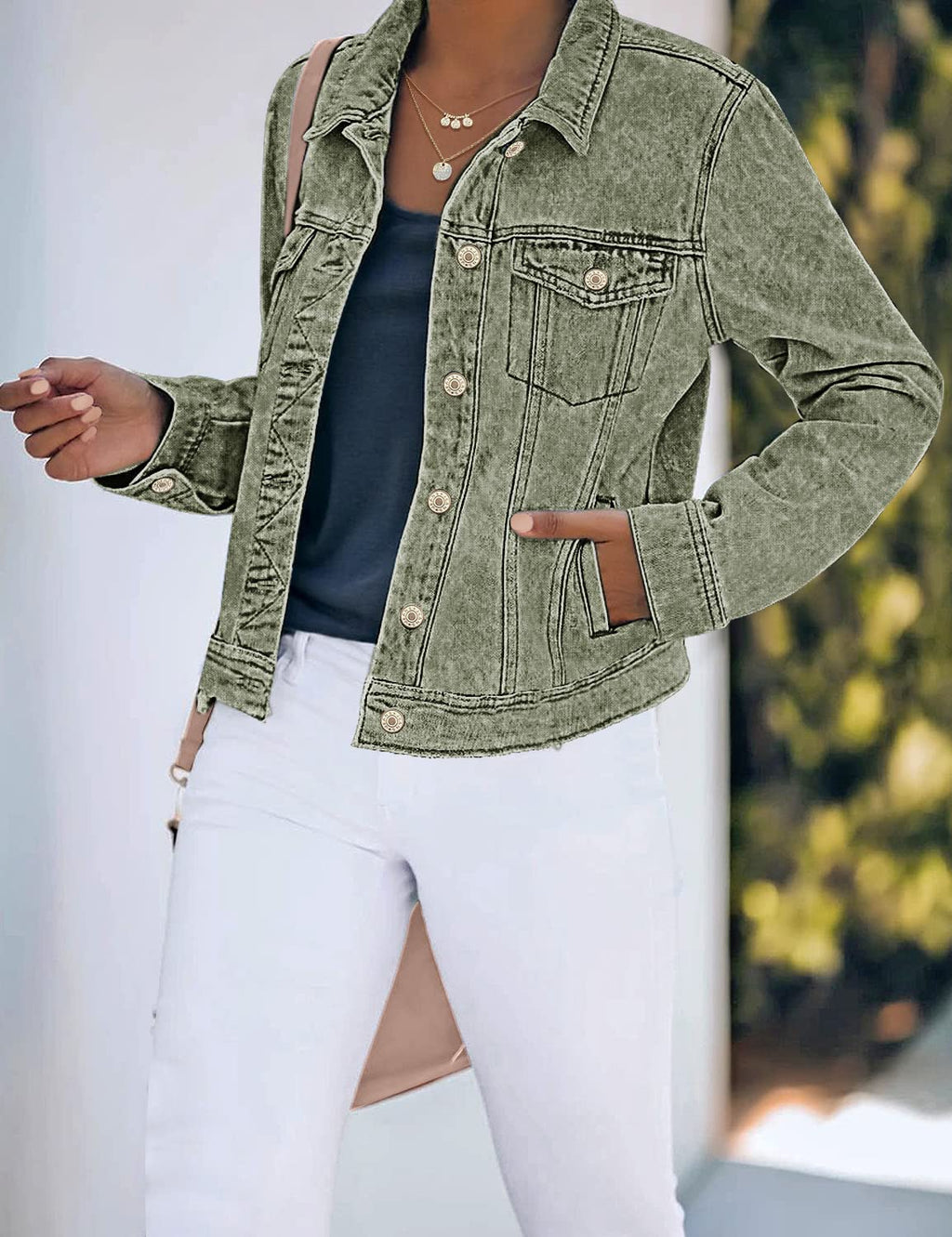 Luvamia Jean Jackets For Women Trendy Ladies Denim Jacket - Calliste Green