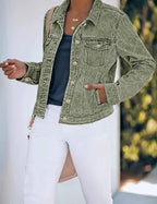 Luvamia Jean Jackets For Women Trendy Ladies Denim Jacket - Calliste Green