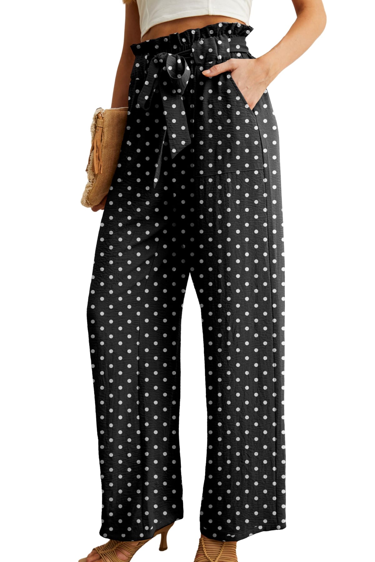 Iwollence Adjustable Knot High-Waist Wide-Leg Palazzo Pants - Size Large