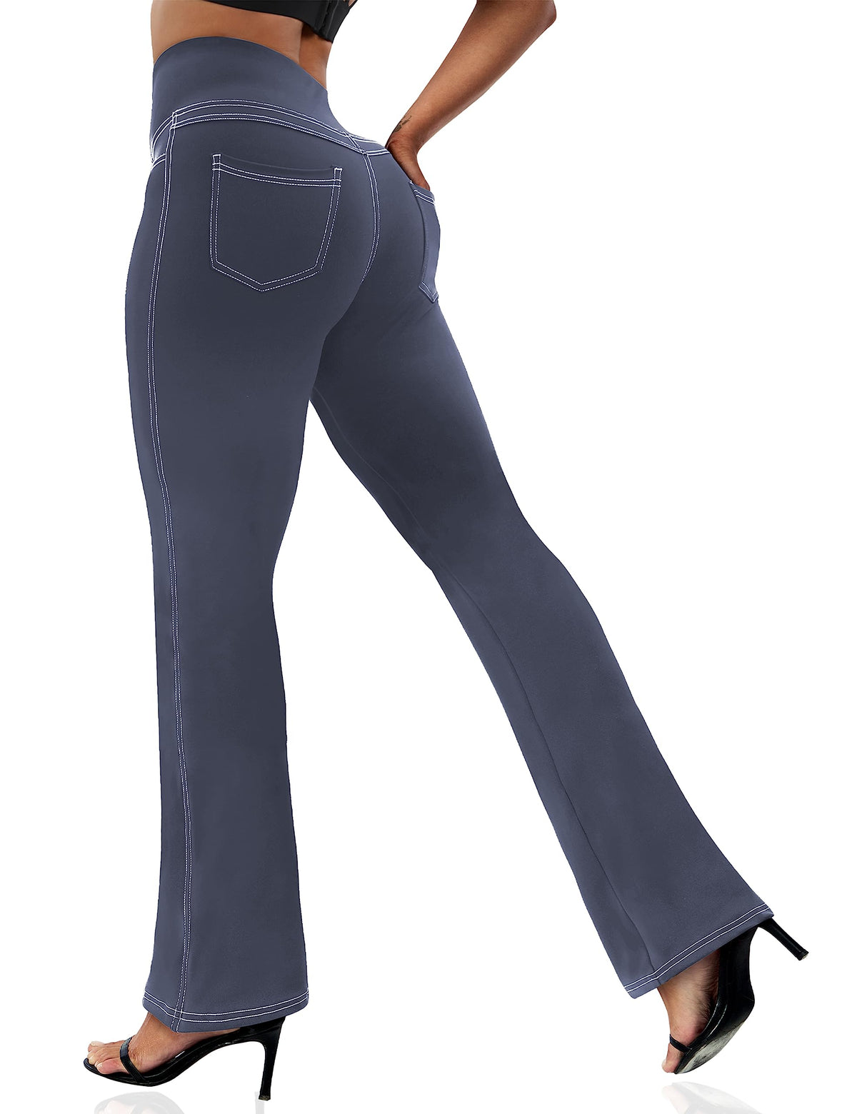 Vooveeya Women's Bootcut Leggings Bootleg Yoga - Bootcut-grey-blue