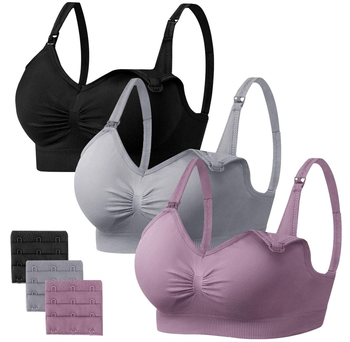 Angelhood Women's Seamless Sleep ,breastfeeding with Remove Pads Extenders Pack of 3 Nursing Bra
