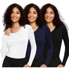 3 Pack Underscrub Long Sleeve Women, Undershirt, Black/White/Navy Blue, L
