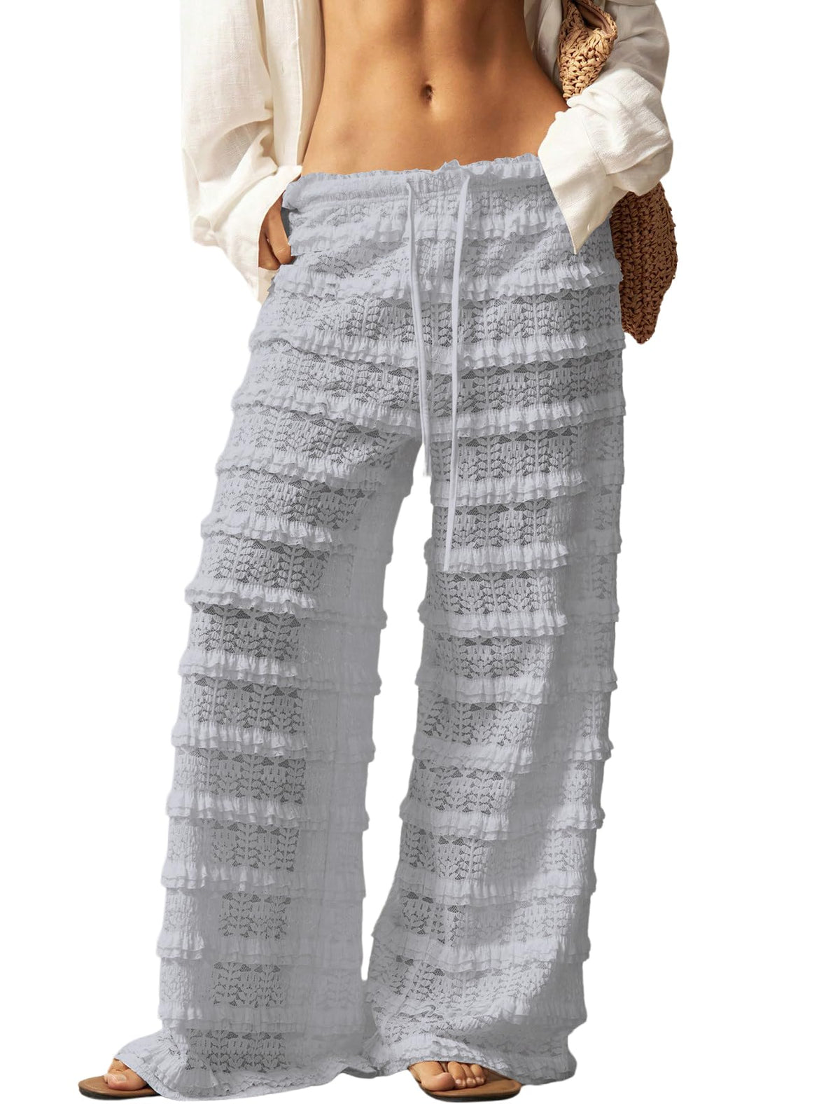 RoseSeek Women's Crochet Lace Pants Mesh Beach Cover Up Vacation Outfits
