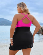 Blooming Jelly Women Plus-Size Swimdress One-Piece Tummy - Black Pink