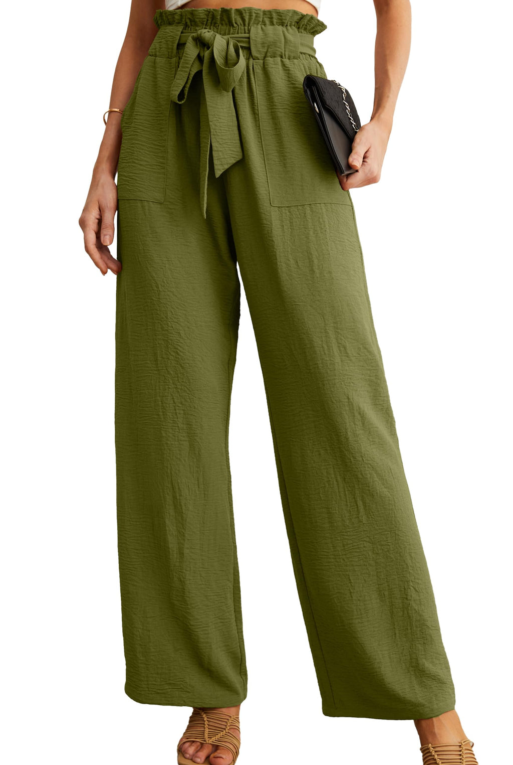 Iwollence Women High-Waist Adjustable Knot Palazzo Pants Lightweight